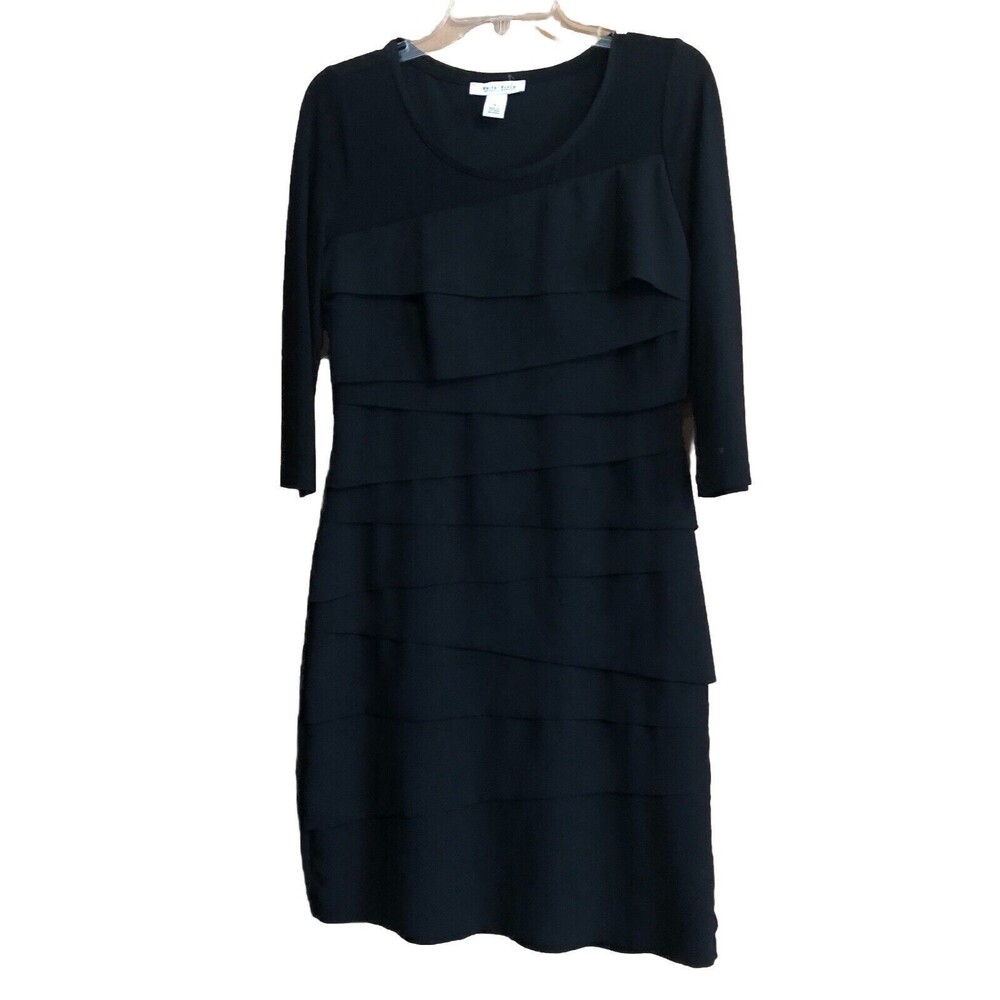 White House Black Market Black Fitted Tiered Dress 3/4 Sleeve Size Small